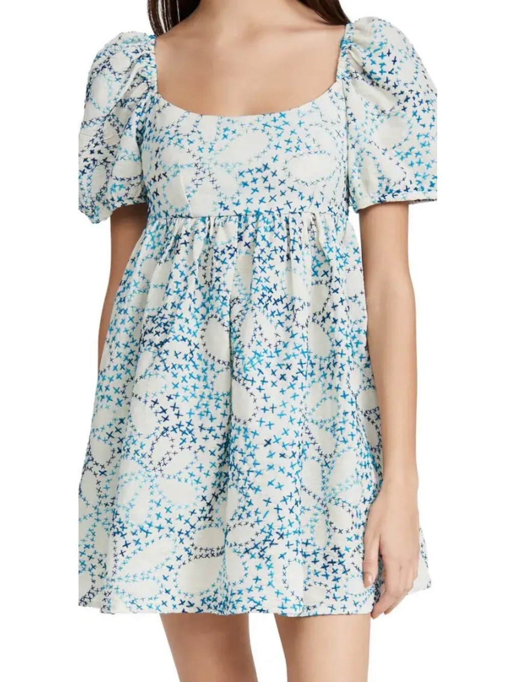 Ciao Lucia Delfina Dress Floral Blue Gauze Puff Sleeve Babydoll Large L